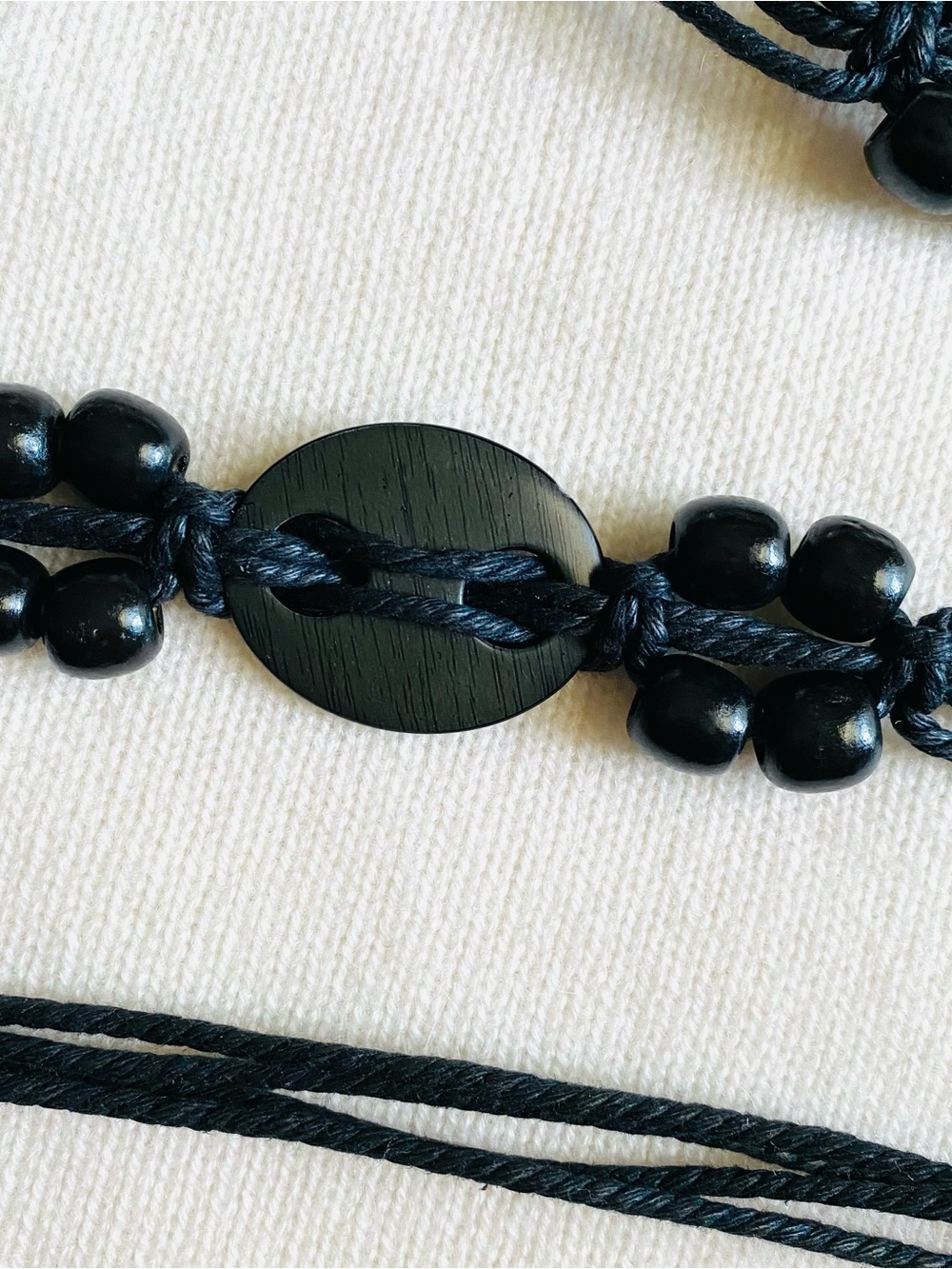 BLACK MACRAMÉ BEADED ROPE BELT with TASSEL FRINGE One Size - Picture 4 of 5